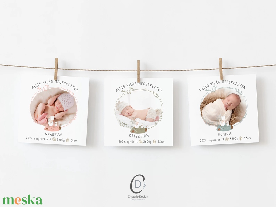Nyuszis bababejelentő kártya, fényképes megérkeztem képeslap, unisex - otthon & életmód - papír, írószer - ajándékozás kellékei - képeslap, üdvözlőlap - Meska.hu