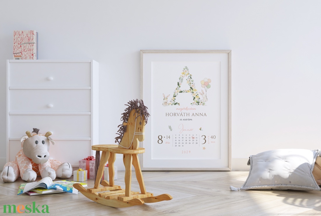 Megérkeztem baba poszter, megszülettem betű poszter, monogram, nyuszis - otthon & életmód - babaszoba, gyerekszoba - babaszoba kép - Meska.hu