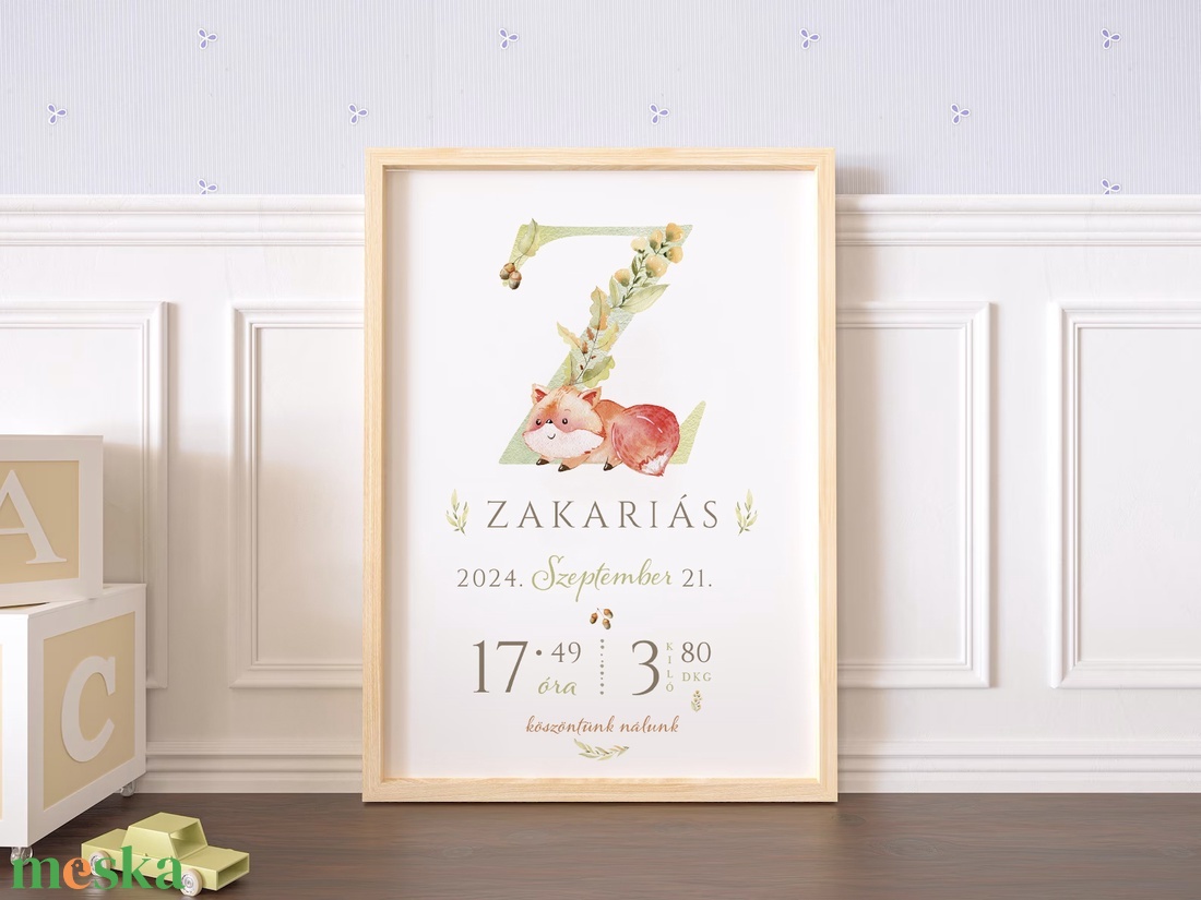 Megérkeztem baba poszter, megszülettem betű poszter, monogram, rókás - otthon & életmód - dekoráció - fali és függő dekoráció - betű & név - Meska.hu