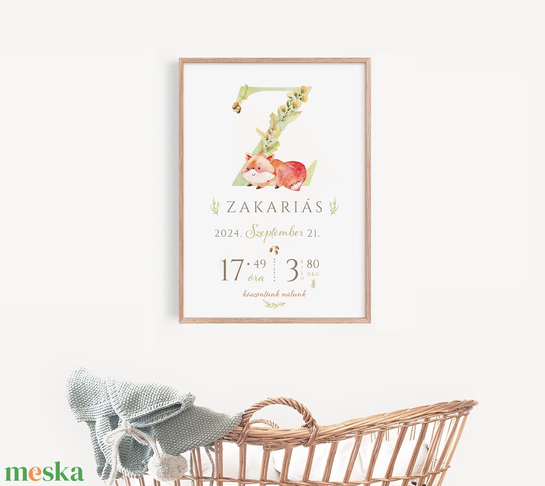 Megérkeztem baba poszter, megszülettem betű poszter, monogram, rókás - otthon & életmód - dekoráció - fali és függő dekoráció - betű & név - Meska.hu