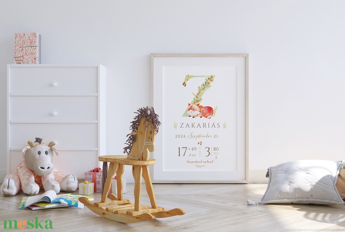 Megérkeztem baba poszter, megszülettem betű poszter, monogram, rókás - otthon & életmód - dekoráció - fali és függő dekoráció - betű & név - Meska.hu