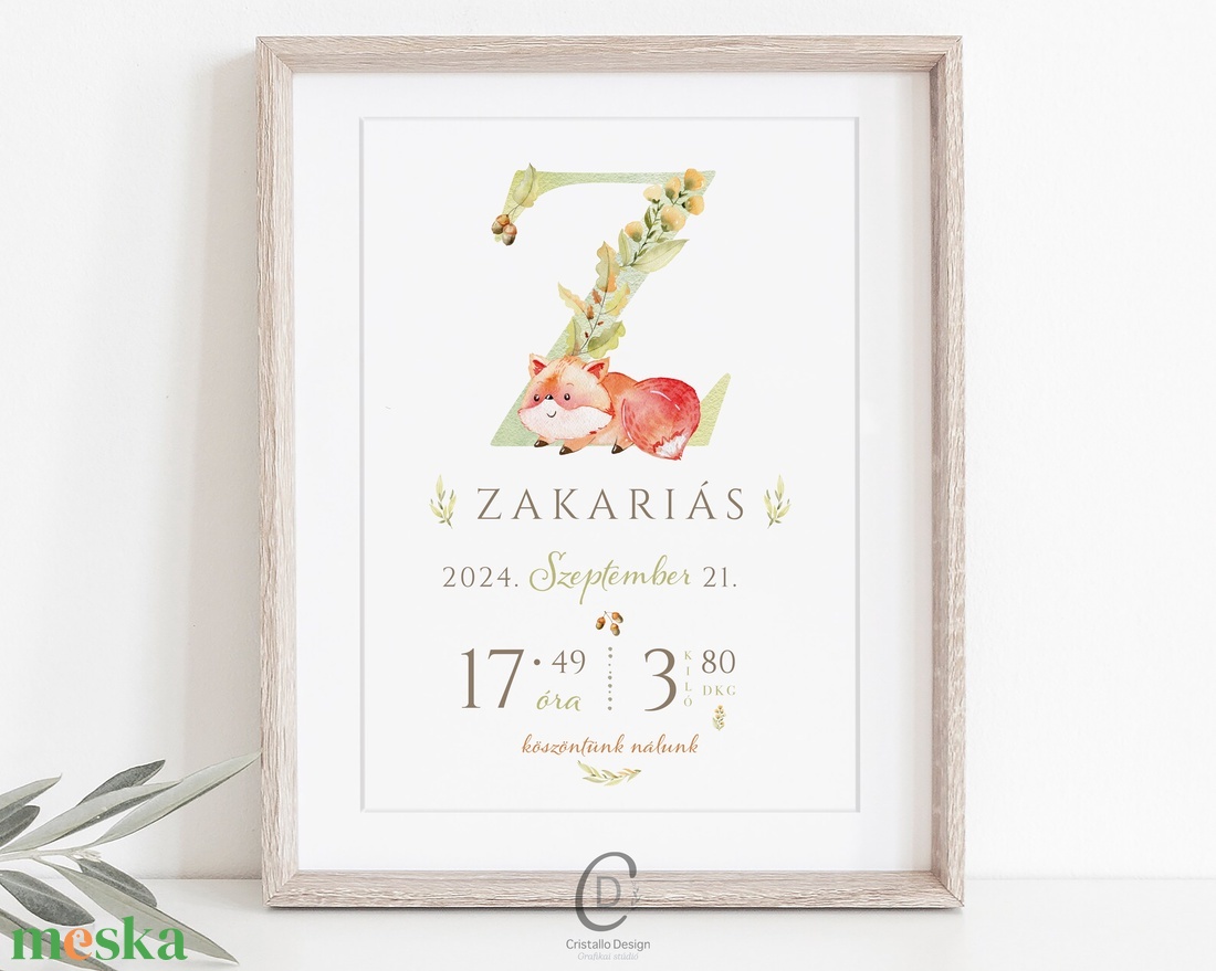 Megérkeztem baba poszter, megszülettem betű poszter, monogram, rókás - otthon & életmód - dekoráció - fali és függő dekoráció - betű & név - Meska.hu