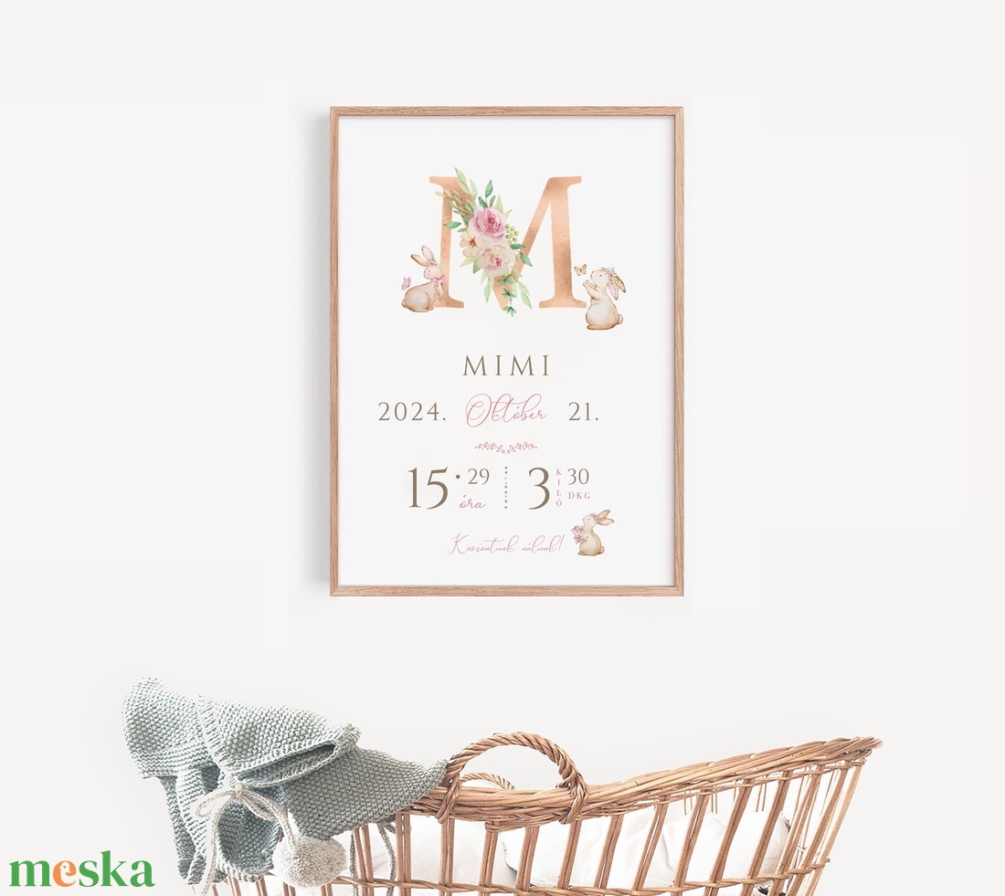 Megérkeztem baba poszter, megszülettem betű poszter, monogram, nyuszis - otthon & életmód - dekoráció - fali és függő dekoráció - betű & név - Meska.hu