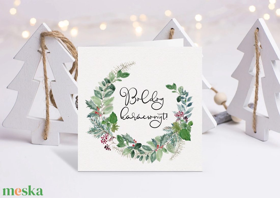 Greenery karácsonyi képeslap, kinyitható üdvözlőlap, ajándékkísérő szett 2 db - karácsony - karácsonyi ajándékozás - karácsonyi képeslap, üdvözlőlap, ajándékkísérő - Meska.hu
