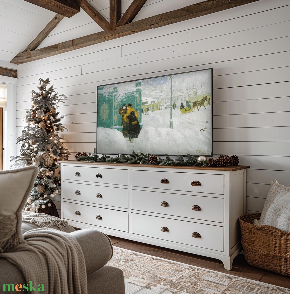 Téli festmény, karácsonyi dekoráció, Samsung The Frame TV kép, digitális - karácsony - karácsonyi lakásdekoráció - karácsonyi lakásdíszek - Meska.hu