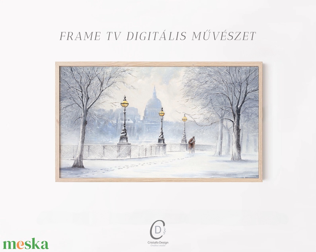 Téli festmény, karácsonyi dekoráció, Samsung The Frame TV kép, digitális - karácsony - karácsonyi lakásdekoráció - karácsonyi lakásdíszek - Meska.hu