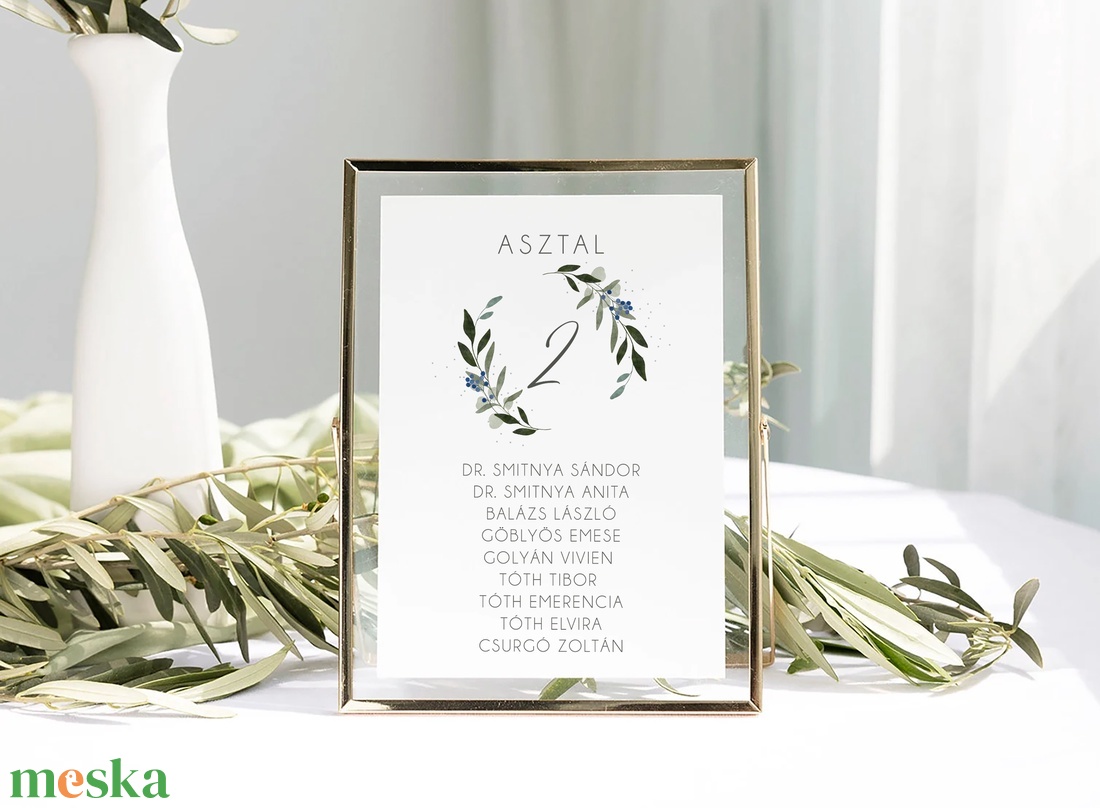 Greenery ültetési rend, asztalszám, esküvői kártya szett 9 db - esküvő - meghívó & kártya - ültetési rend - Meska.hu