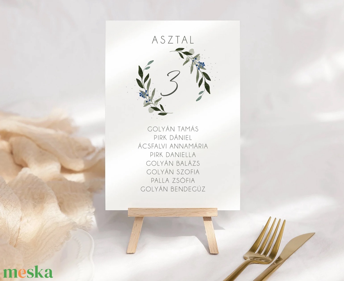 Greenery ültetési rend, asztalszám, esküvői kártya szett 9 db - esküvő - meghívó & kártya - ültetési rend - Meska.hu