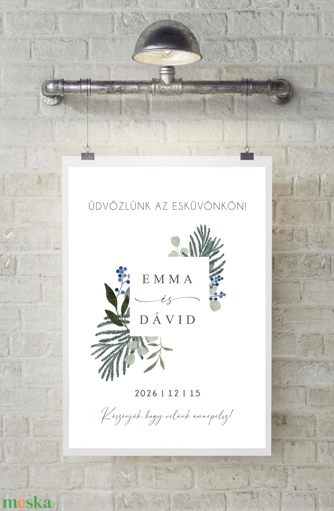 Ültető tábla esküvőre, Greenery ültetési rend tábla, poszter - esküvő - dekoráció - tábla & jelzés - Meska.hu