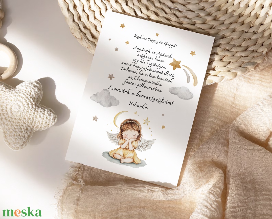 Keresztszülő felkérő kártya, angyalka - játék & sport - keresztelőajándékok - Meska.hu