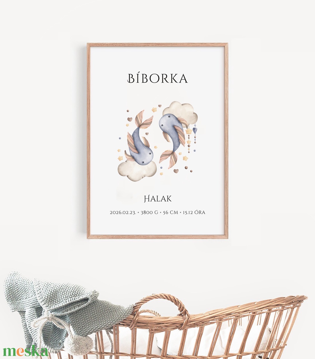 Halak gyerek horoszkóp, egyedi csillagjegyes kép, megérkeztem falikép - otthon & életmód - babaszoba, gyerekszoba - babaszoba kép - Meska.hu