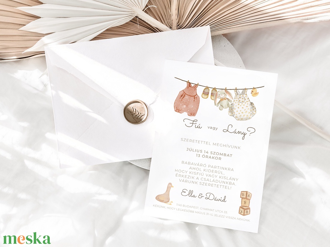 Babaváró, baba bejelentő meghívó, gender reveal party, baba nemét felfedő buli kártya - otthon & életmód - papír, írószer - ajándékozás kellékei - meghívó - Meska.hu