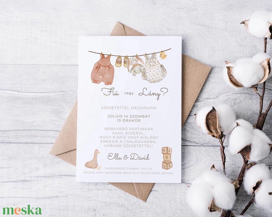 Babaváró, baba bejelentő meghívó, gender reveal party, baba nemét felfedő buli kártya - otthon & életmód - papír, írószer - ajándékozás kellékei - meghívó - Meska.hu