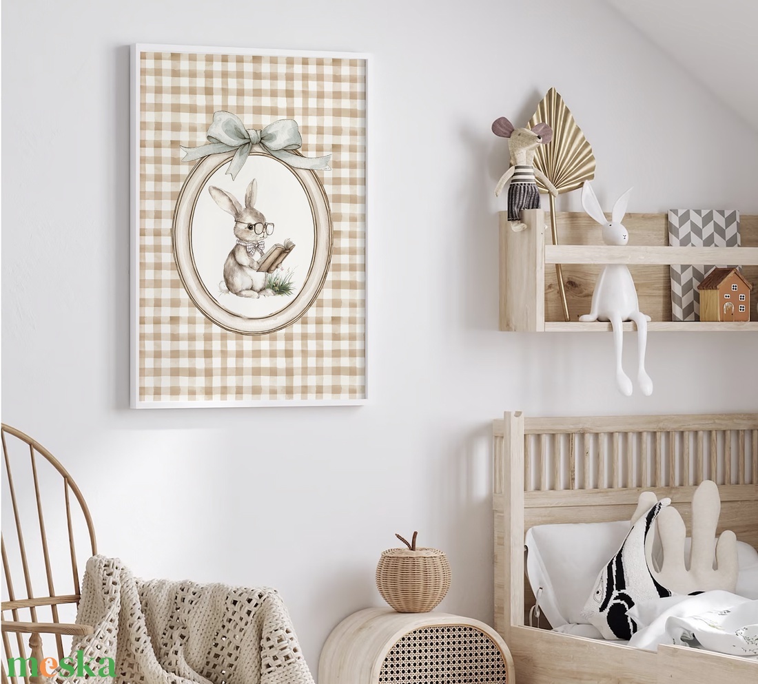 Nyuszi illusztrációs kép, vintage poszter, húsvéti falikép szett 3 db - baba - mama - babaszoba-dekoráció - babaszoba kép - Meska.hu