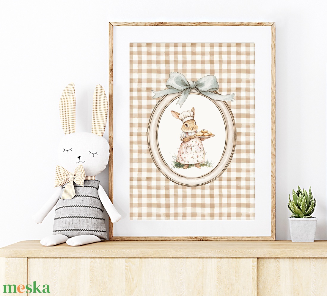 Nyuszi illusztrációs kép, vintage poszter, húsvéti falikép szett 3 db - baba - mama - babaszoba-dekoráció - babaszoba kép - Meska.hu