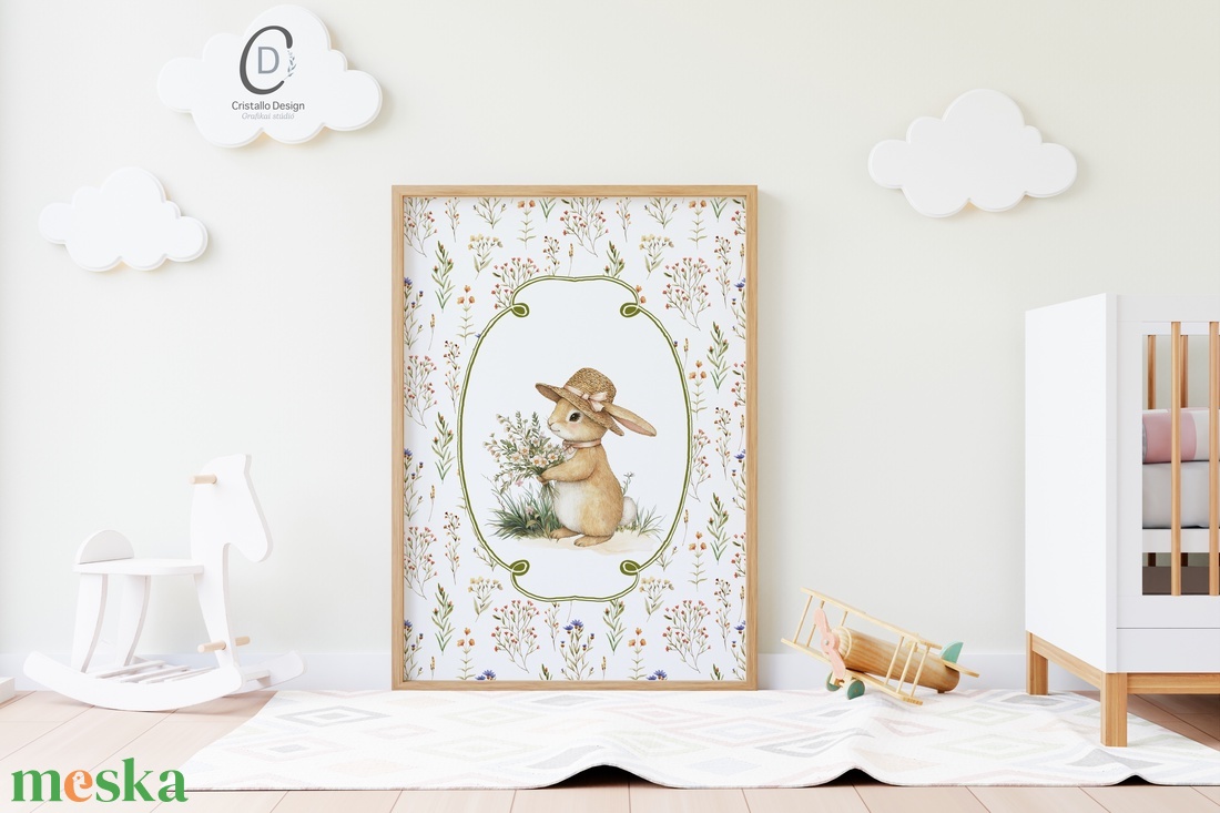 Nyuszi illusztrációs kép, vintage poszter, húsvéti falikép szett 2 db - baba - mama - babaszoba-dekoráció - babaszoba kép - Meska.hu