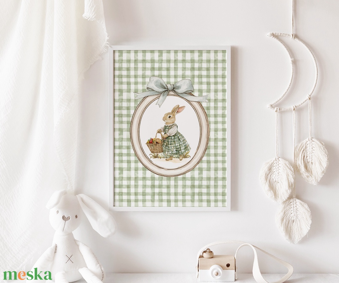 Nyuszi illusztrációs kép, vintage poszter, húsvéti falikép szett 3 db - baba - mama - babaszoba dekoráció - babaszoba kép - Meska.hu