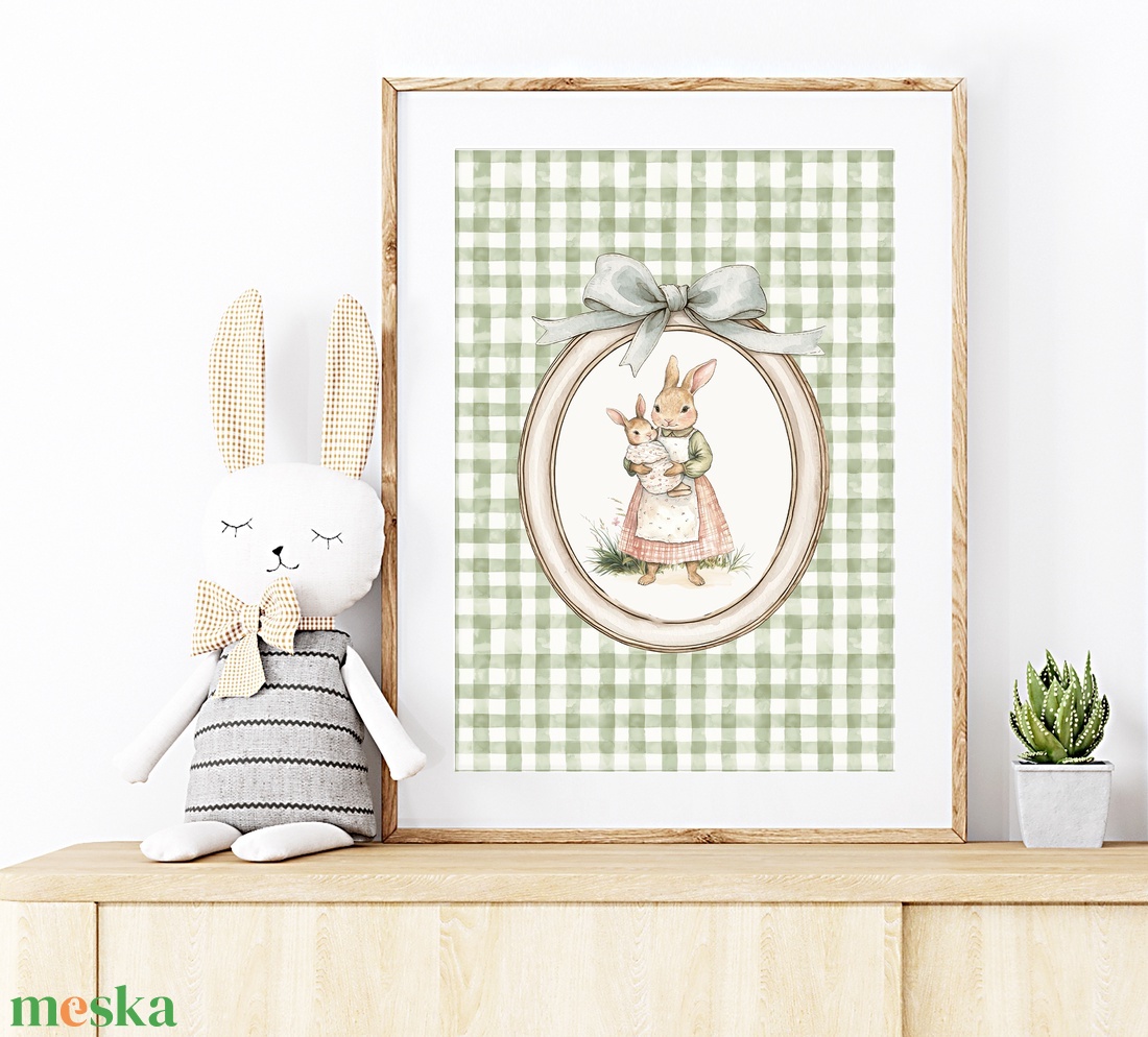 Nyuszi illusztrációs kép, vintage poszter, húsvéti falikép szett 3 db - baba - mama - babaszoba dekoráció - babaszoba kép - Meska.hu