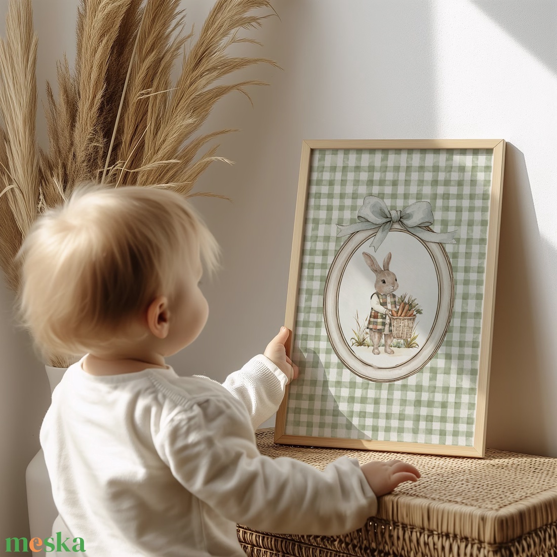 Nyuszi illusztrációs kép, vintage poszter, húsvéti falikép szett 3 db - baba - mama - babaszoba dekoráció - babaszoba kép - Meska.hu