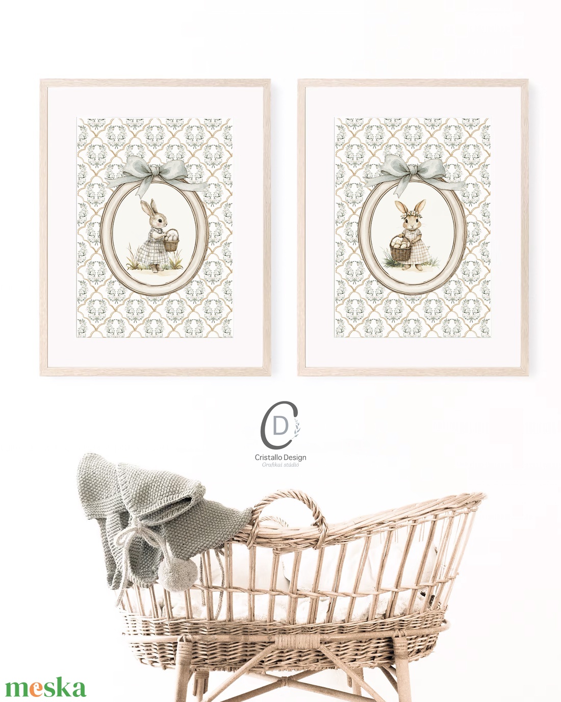 Nyuszi illusztrációs kép, húsvéti poszter, tavaszi gyerekszoba falikép szett 2 db - otthon & életmód - babaszoba, gyerekszoba - babaszoba kép - Meska.hu