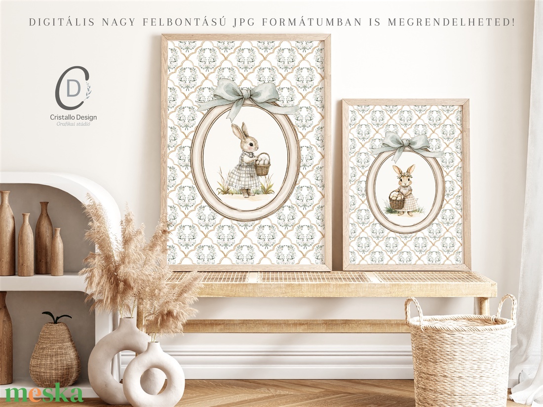 Nyuszi illusztrációs kép, húsvéti poszter, tavaszi gyerekszoba falikép szett 2 db - otthon & életmód - babaszoba, gyerekszoba - babaszoba kép - Meska.hu