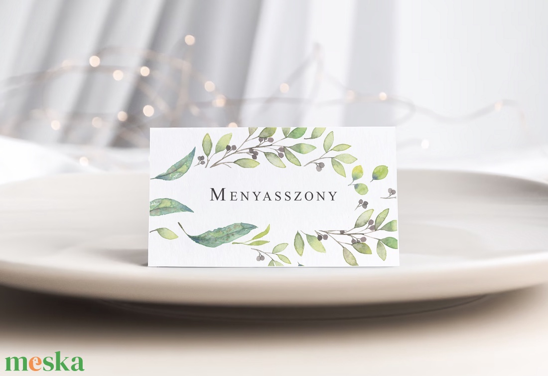 Olíva esküvői ültetőkártya, greenery névjegy - esküvő - meghívó & kártya - ültetési rend - Meska.hu