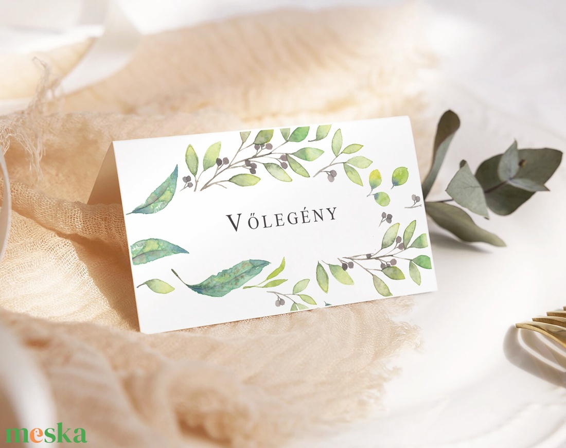 Olíva esküvői ültetőkártya, greenery névjegy - esküvő - meghívó & kártya - ültetési rend - Meska.hu