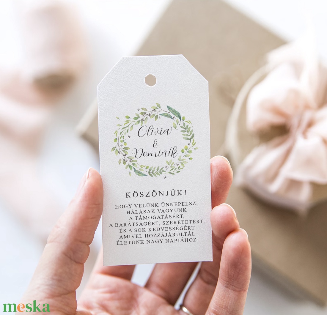 Olíva személyre szóló esküvői ajándékkísérő kártya, greenery ajándékátadó címke - esküvő - emlék & ajándék - köszönőajándék - Meska.hu