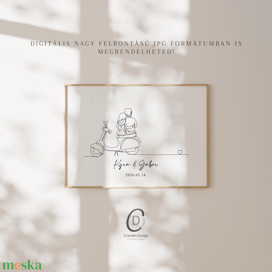 Személyre szóló évfordulós kép, Valentin napi dekoráció, Vespa falikép, művészi vonalrajz poszter - otthon & életmód - dekoráció - kép & falikép - poszter - Meska.hu