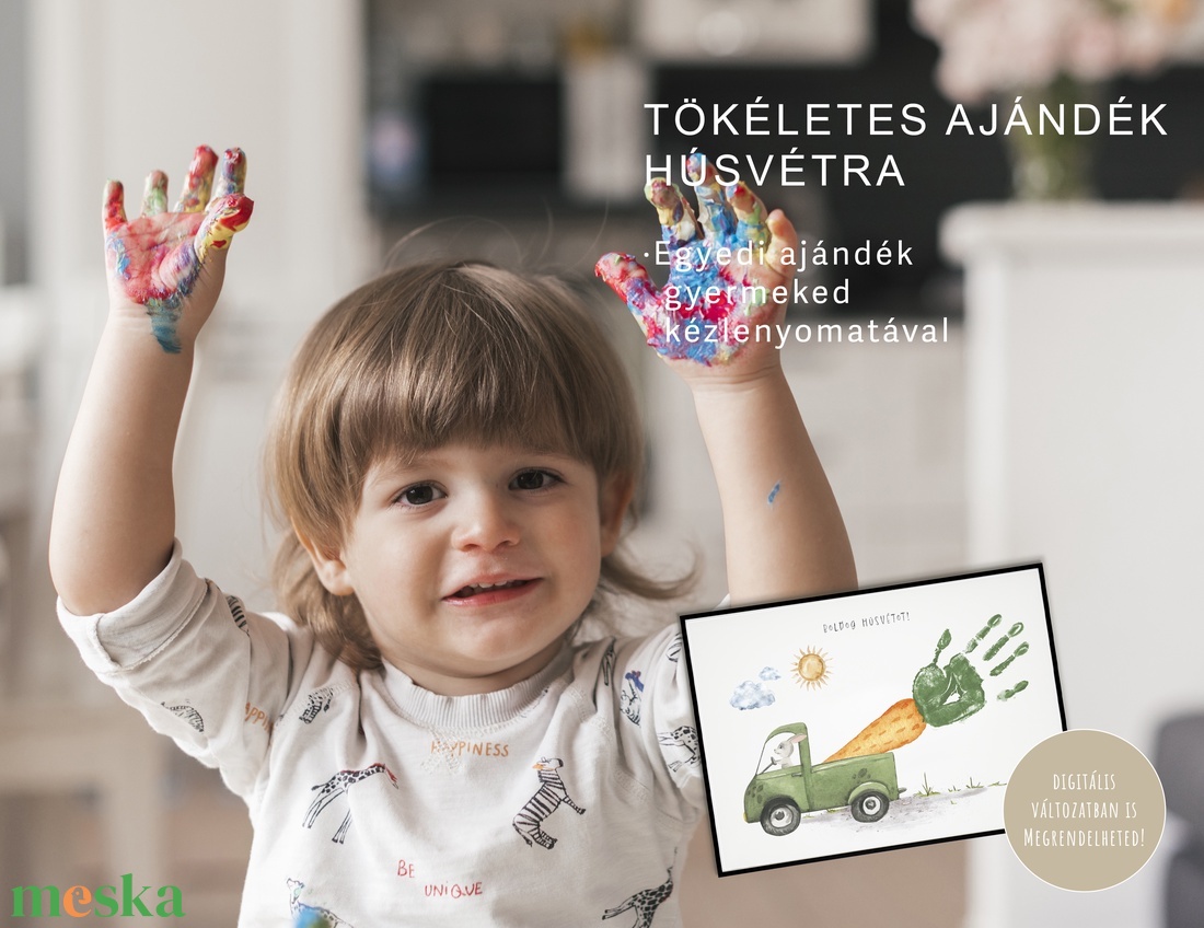 Húsvéti ajándék, egyedi kézlenyomatos poszter, farmos dekoráció - otthon & életmód - babaszoba, gyerekszoba - babaszoba dekoráció - Meska.hu