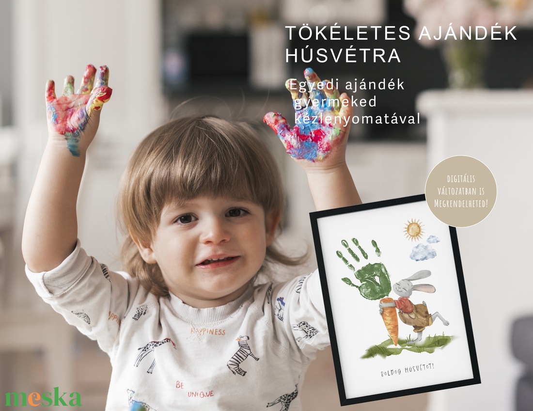 Húsvéti ajándék, egyedi kézlenyomatos poszter, farmos dekoráció - otthon & életmód - babaszoba, gyerekszoba - babaszoba kép - Meska.hu