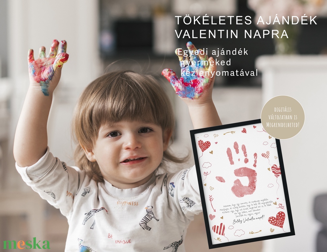 Valentin napi ajándék, egyedi kézlenyomatos poszter, szív dekoráció - otthon & életmód - dekoráció - kép & falikép - poszter - Meska.hu