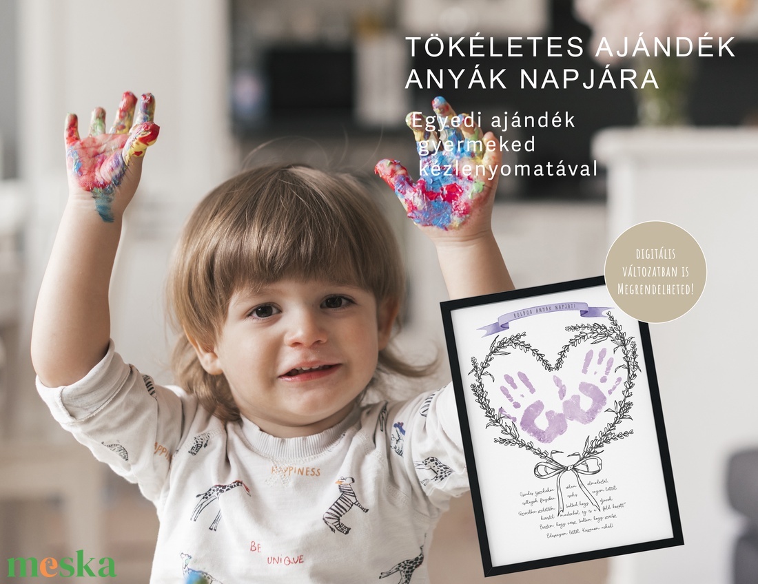 Anyák napi ajándék, egyedi kézlenyomatos poszter, verses falikép - otthon & életmód - dekoráció - kép & falikép - poszter - Meska.hu