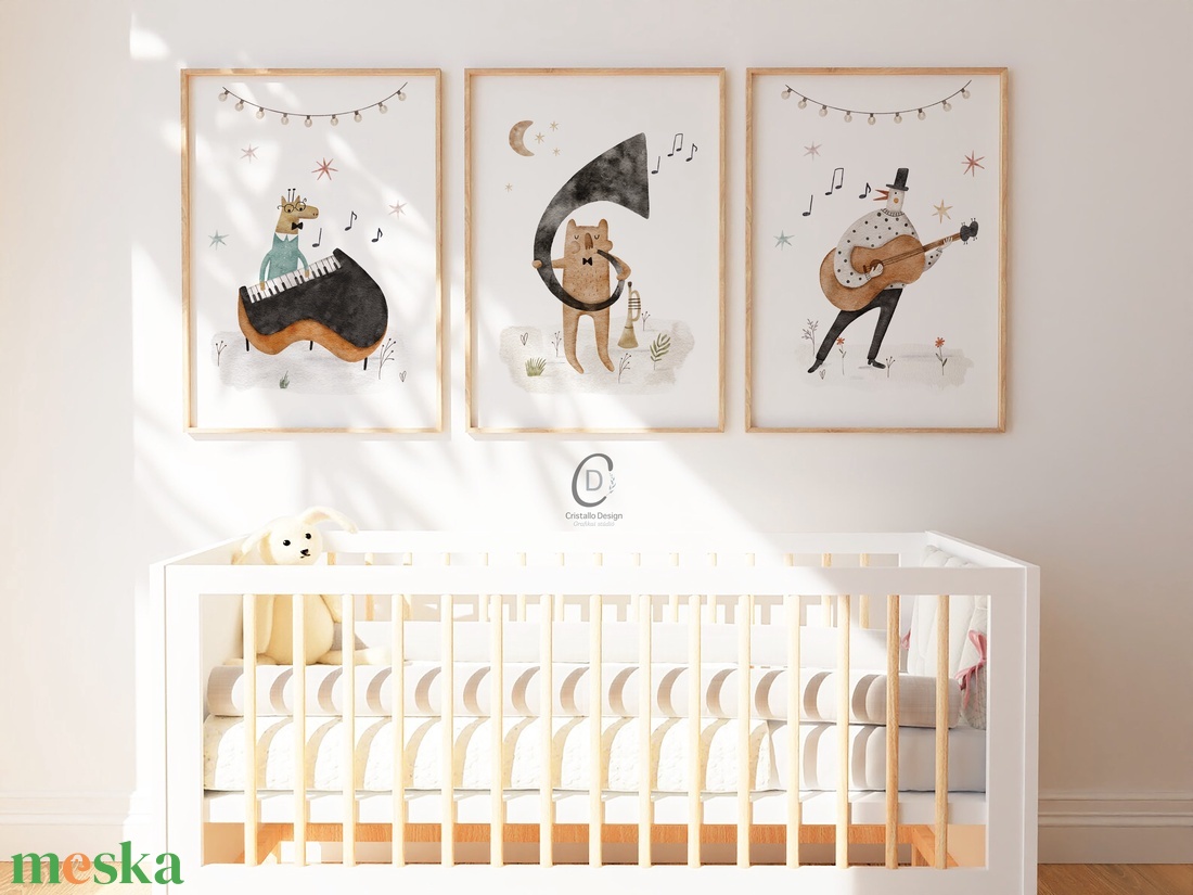 Erdei party gyerekszoba, óvodai poszter, jazz band falikép szett 3 db  - otthon & életmód - babaszoba, gyerekszoba - babaszoba dekoráció - Meska.hu