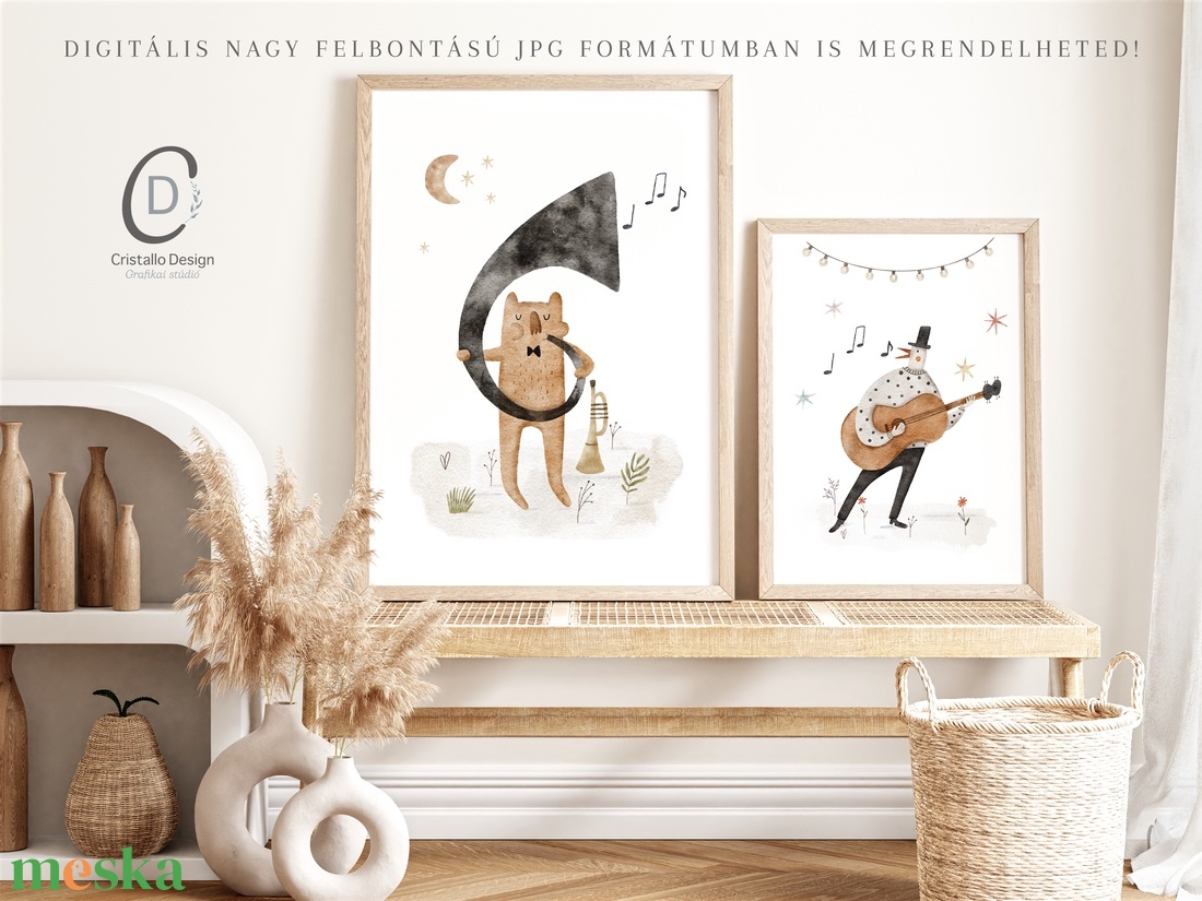 Erdei party gyerekszoba, óvodai poszter, jazz band falikép szett 3 db  - otthon & életmód - babaszoba, gyerekszoba - babaszoba dekoráció - Meska.hu