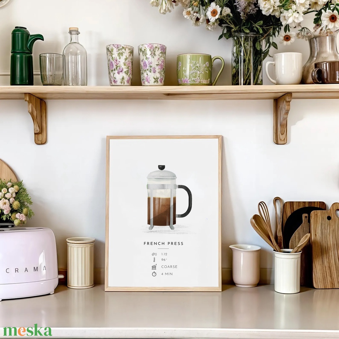 French press poszter, konyhai fali dekoráció,  kávéfőző kép - otthon & életmód - dekoráció - kép & falikép - poszter - Meska.hu