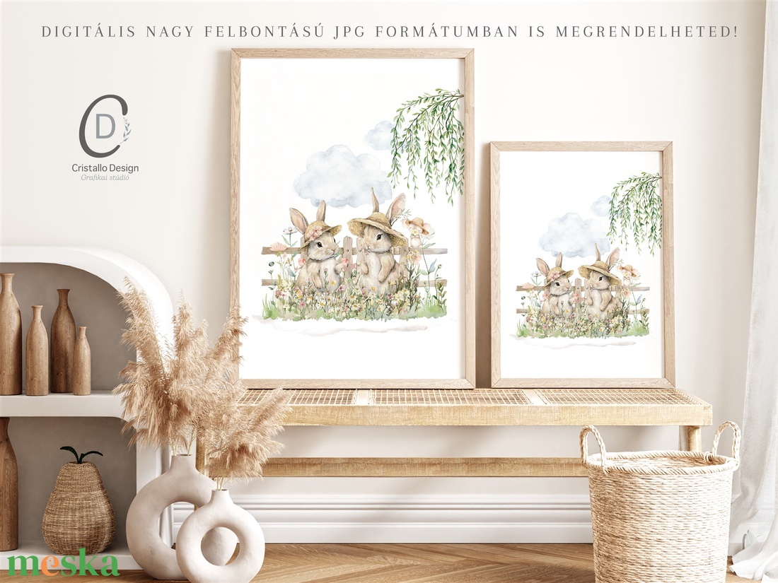 Nyuszis tavaszi illusztráció falikép, húsvéti poszter, gyerekszoba falikép - otthon & életmód - dekoráció - kép & falikép - poszter - Meska.hu
