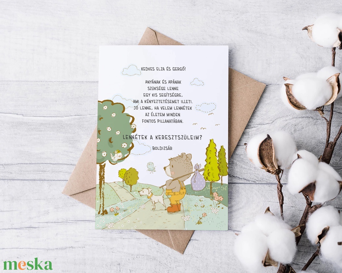 Keresztszülő felkérő kártya, macis képeslap - játék & sport - keresztelőajándékok - Meska.hu