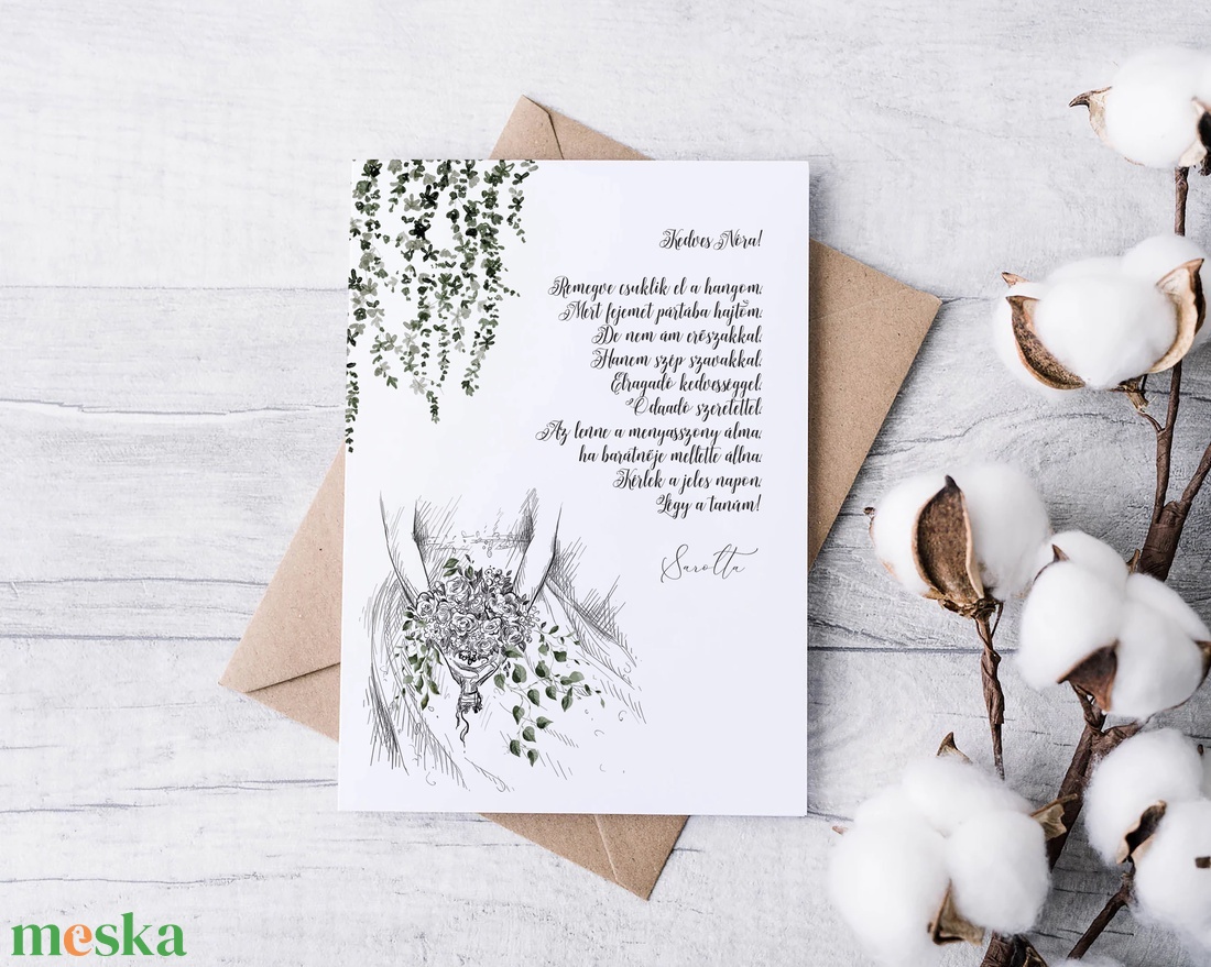 Verses esküvői koszorúslány, tanú felkérő képeslap, kártya, greenery ajándékkísérő - esküvő - meghívó & kártya - koszorúslány felkérő - Meska.hu