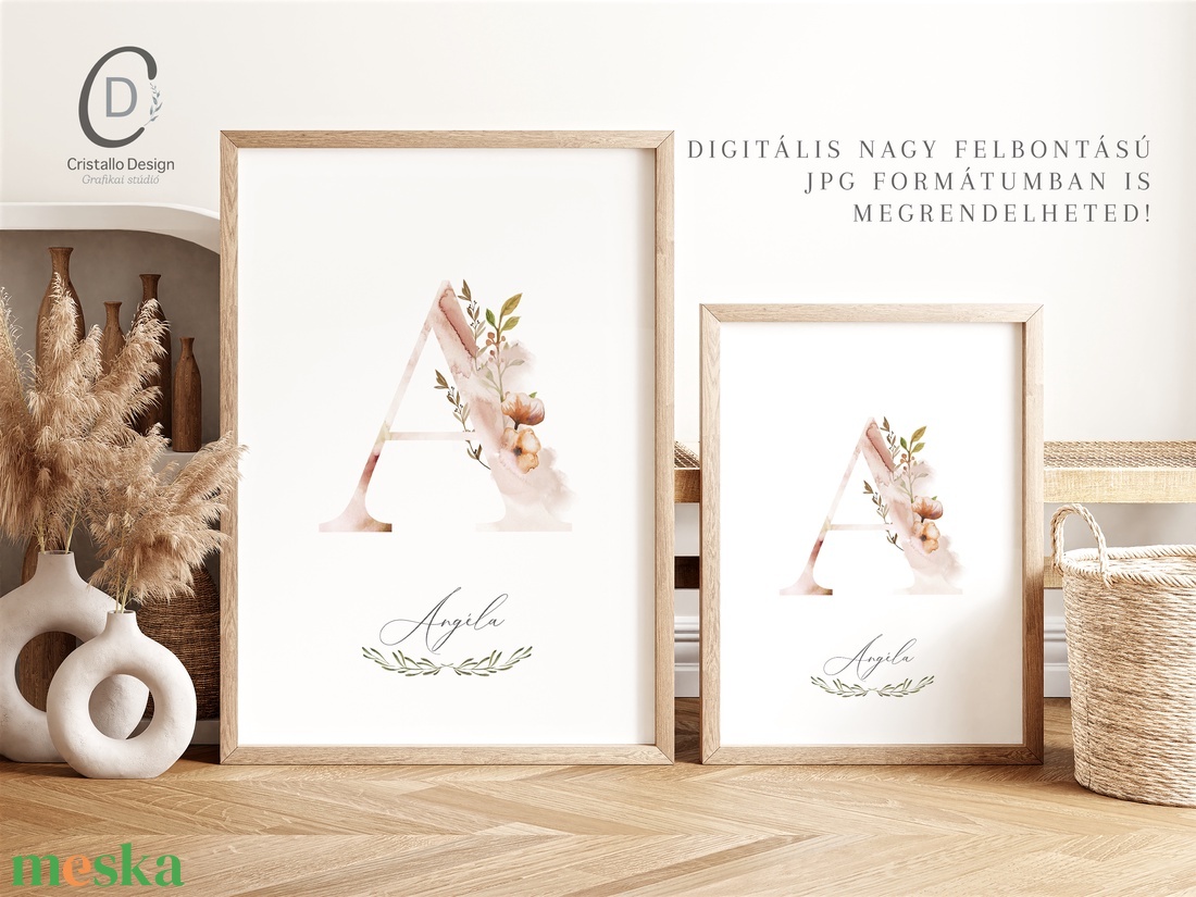 A betű, monogram, névnapi kép, dekoráció, akvarell falikép, személyre szóló - otthon & életmód - dekoráció - fali és függő dekoráció - betű & név - Meska.hu