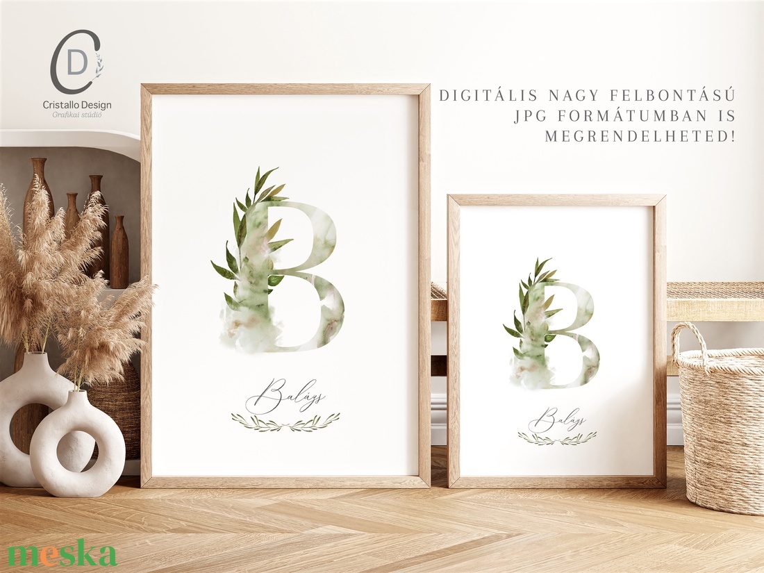 B betű, monogram, névnapi kép, dekoráció, akvarell falikép, személyre szóló - otthon & életmód - dekoráció - fali és függő dekoráció - betű & név - Meska.hu
