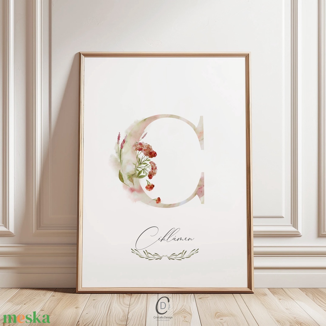 C betű, monogram, névnapi kép, dekoráció, akvarell falikép, személyre szóló - otthon & életmód - dekoráció - fali és függő dekoráció - betű & név - Meska.hu
