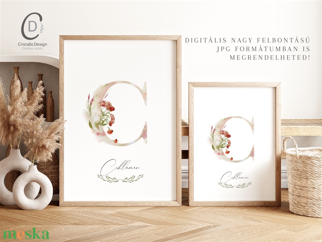 C betű, monogram, névnapi kép, dekoráció, akvarell falikép, személyre szóló - otthon & életmód - dekoráció - fali és függő dekoráció - betű & név - Meska.hu