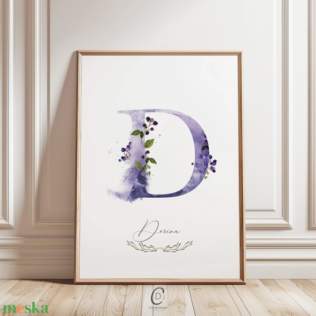 D betű, monogram, névnapi kép, dekoráció, akvarell falikép, személyre szóló - otthon & életmód - dekoráció - fali és függő dekoráció - betű & név - Meska.hu