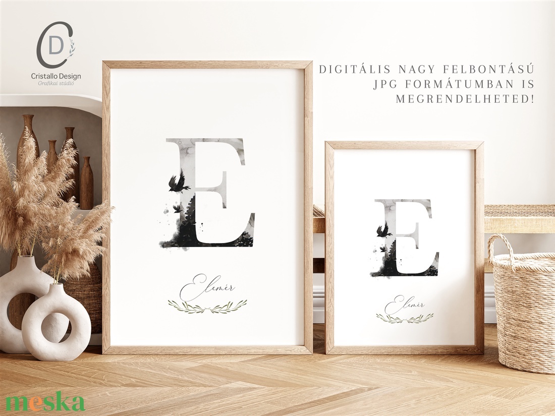 E betű, monogram, névnapi kép, dekoráció, akvarell falikép, személyre szóló - otthon & életmód - dekoráció - fali és függő dekoráció - betű & név - Meska.hu