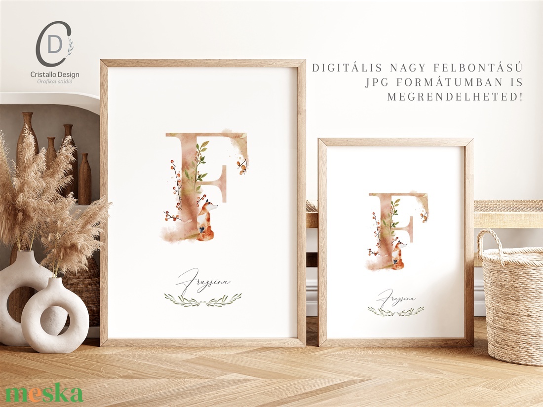 F betű, monogram, névnapi kép, dekoráció, akvarell falikép, személyre szóló, róka - otthon & életmód - dekoráció - fali és függő dekoráció - betű & név - Meska.hu