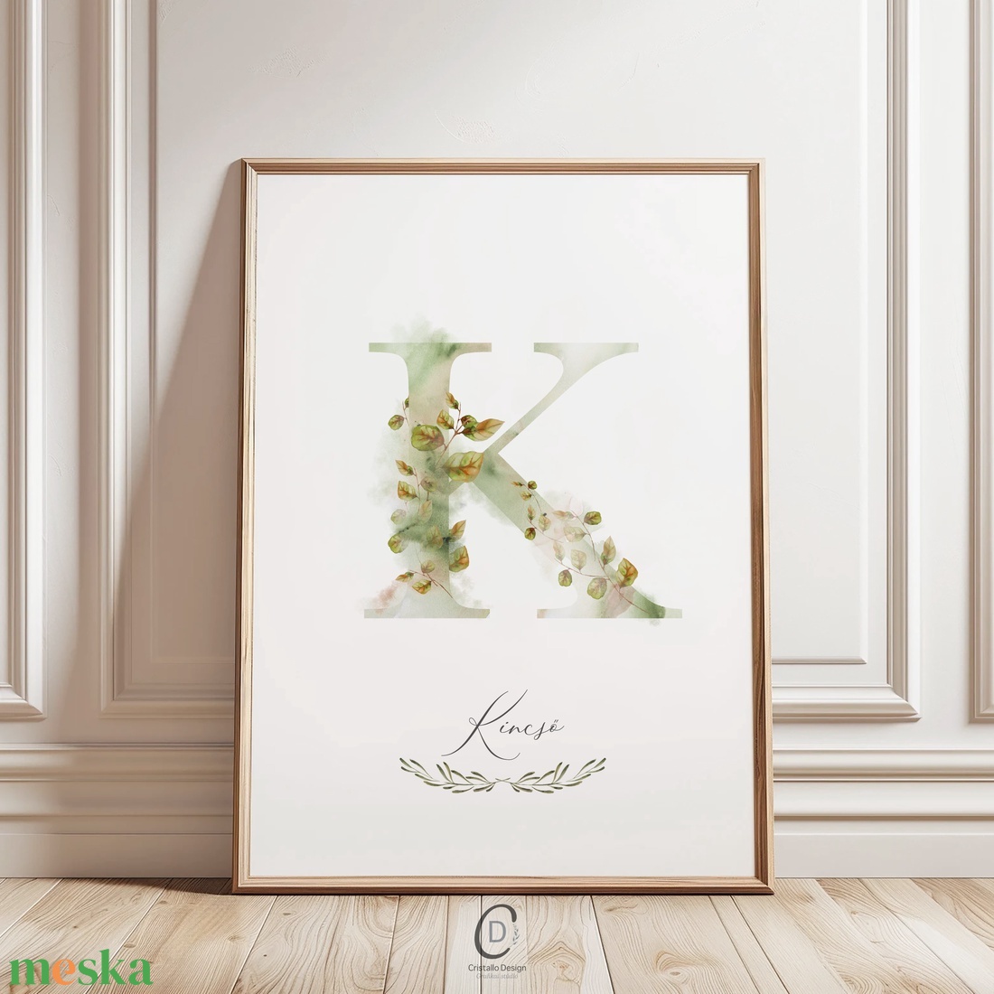 K betű, monogram, névnapi kép, dekoráció, akvarell falikép, személyre szóló - otthon & életmód - dekoráció - fali és függő dekoráció - betű & név - Meska.hu