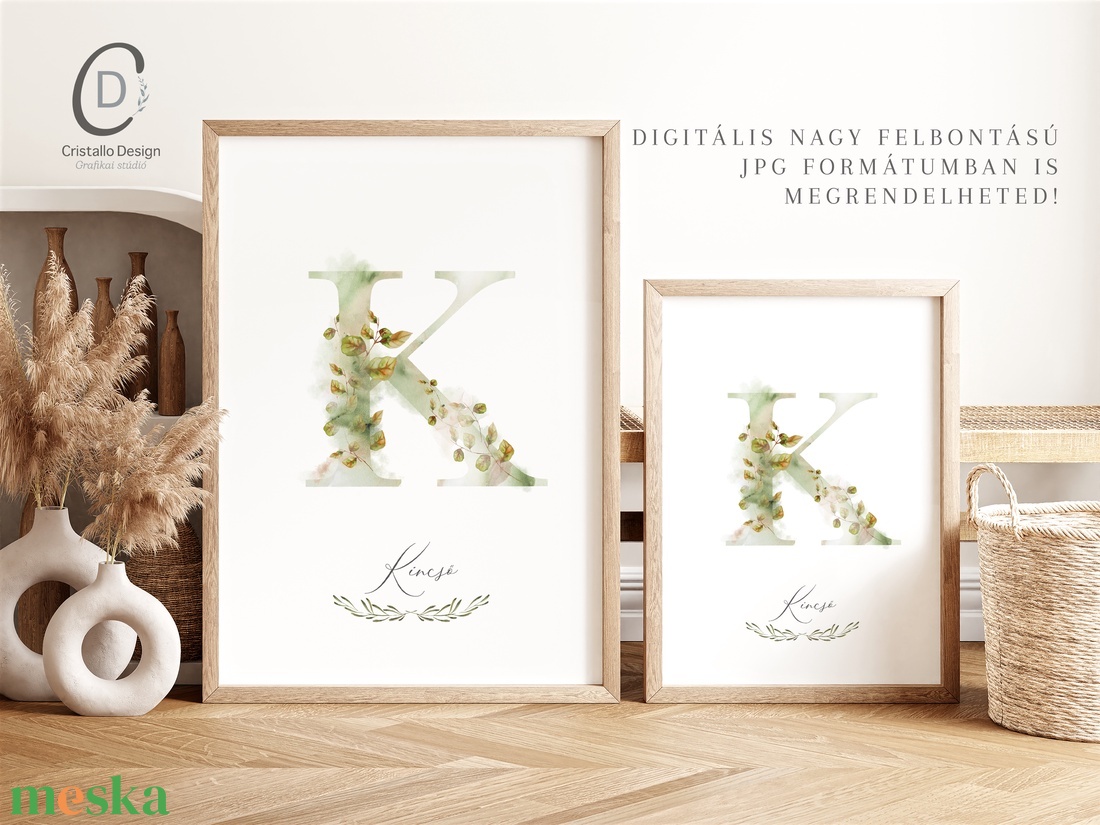 K betű, monogram, névnapi kép, dekoráció, akvarell falikép, személyre szóló - otthon & életmód - dekoráció - fali és függő dekoráció - betű & név - Meska.hu