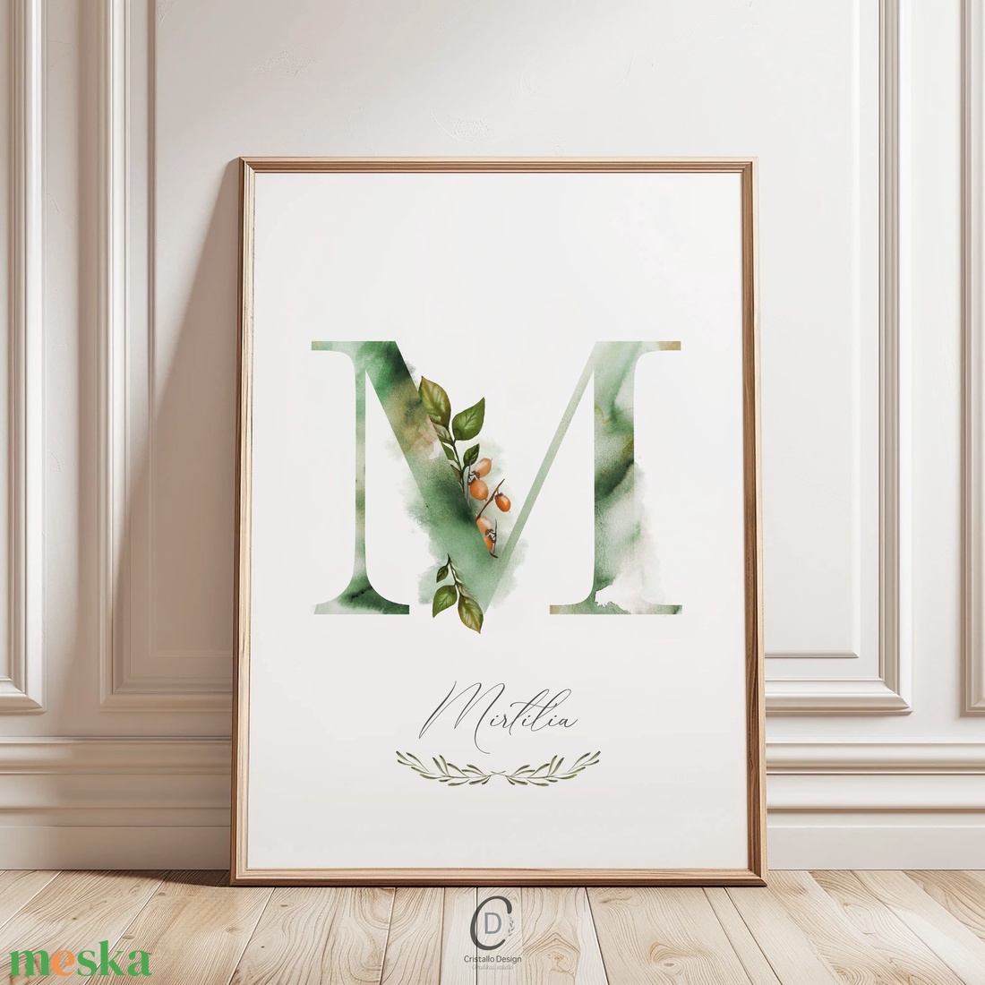 M betű, monogram, névnapi kép, dekoráció, akvarell falikép, személyre szóló - otthon & életmód - dekoráció - fali és függő dekoráció - betű & név - Meska.hu