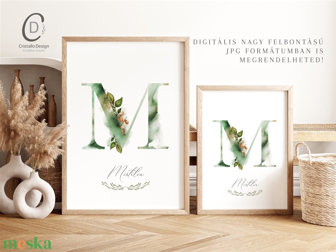 M betű, monogram, névnapi kép, dekoráció, akvarell falikép, személyre szóló - otthon & életmód - dekoráció - fali és függő dekoráció - betű & név - Meska.hu